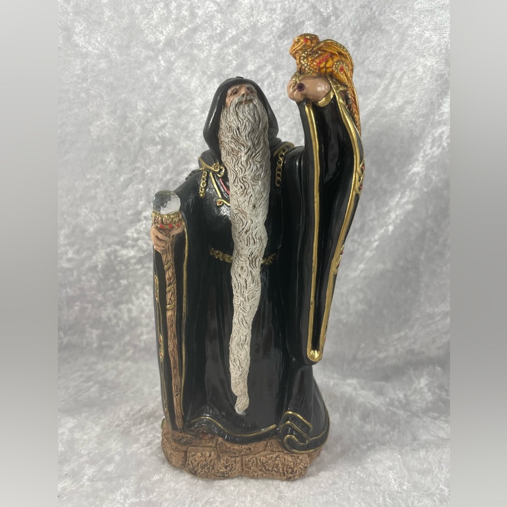 Vintage Windstone Editions Wizard With Crystal Staff and Baby Dragon 1986